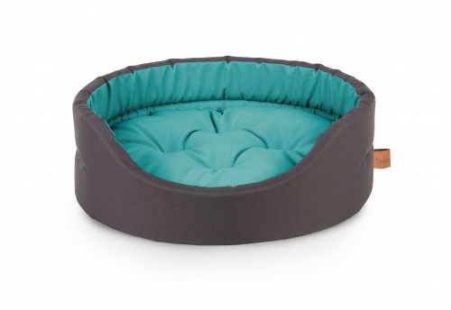 Oval bed with cushion BASIC DUO XS türkis/grau